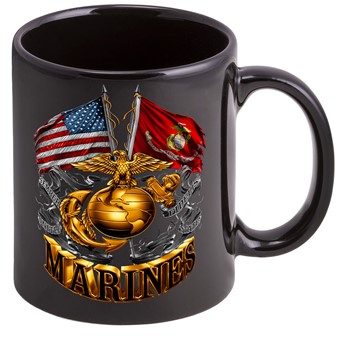 DOUBLE FLAG GOLD GLOBE MARINE CORPS